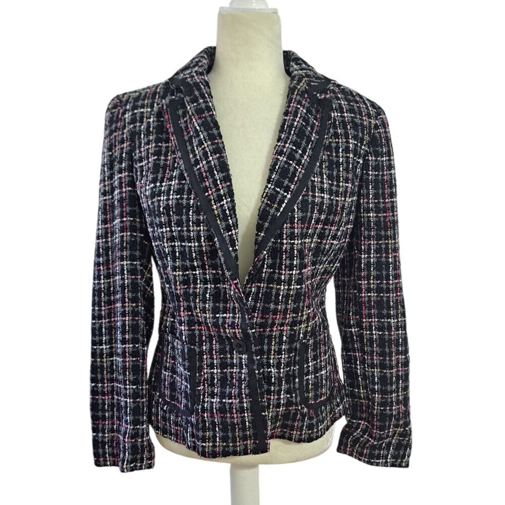 George Women's Black Pink Tweed Blazer Jacket Office Work Sz 10